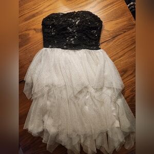 Emerald Sundae Black and White Strapless Ruffled Tiered Dress for Prom
